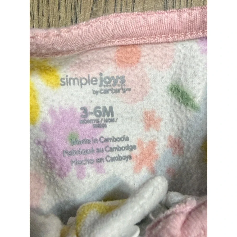 Simple Joys by Carters Bodysuit Baby Size 3-6M Pink Floral Fleece Footed Sleeper